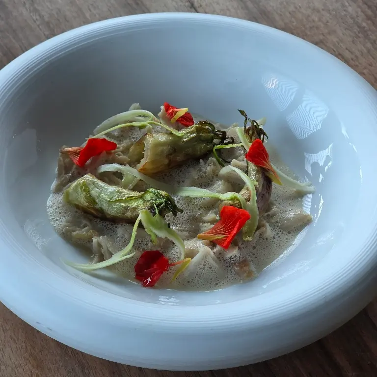 creation thumb for Grilled Cod Kama with Belon Oyster Sauce, Catalonia Chicory