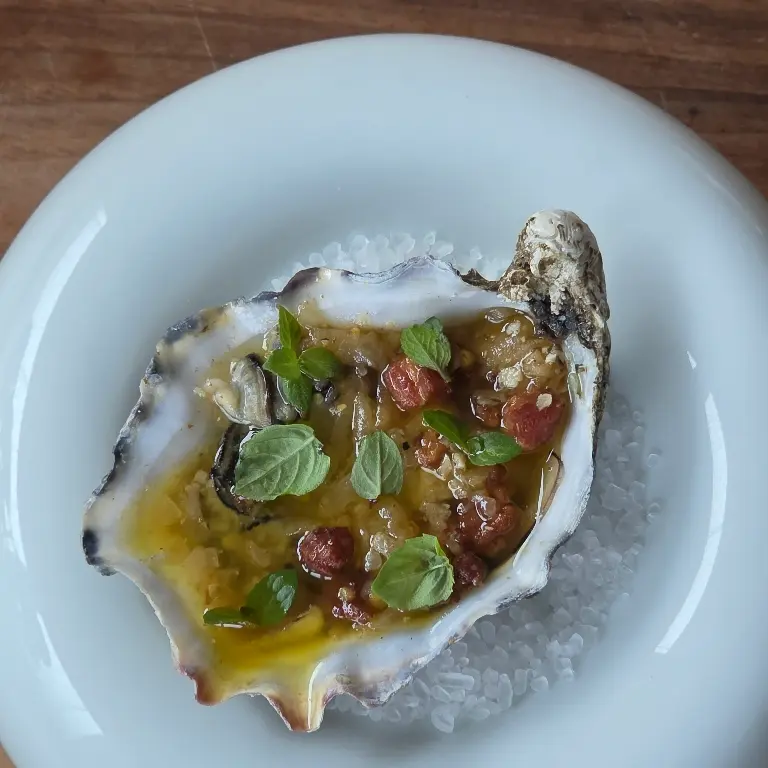 creation thumb for Grilled Oyster with Bacon& Cauliflower Vinaigrette