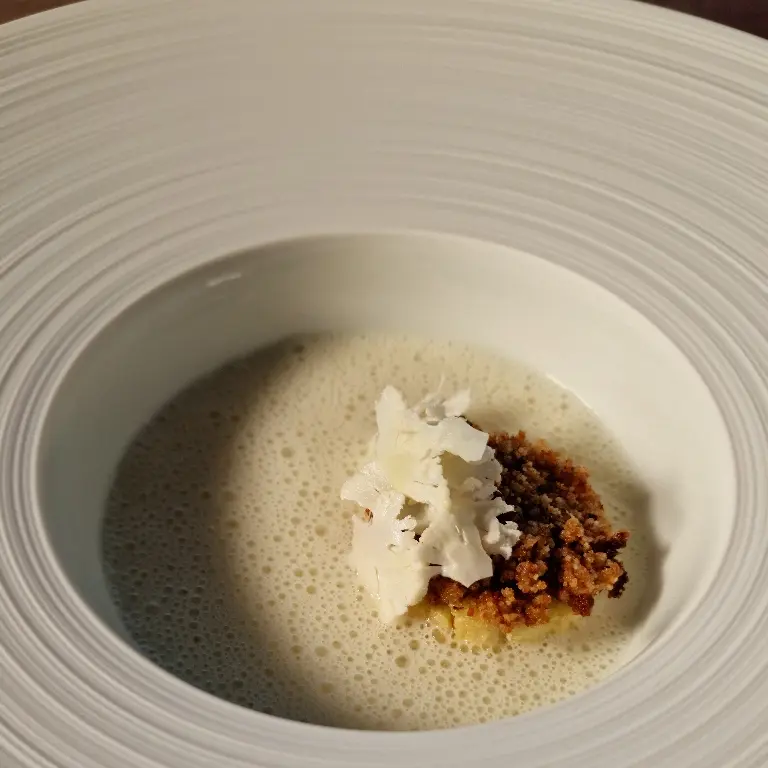 creation thumb for Cauliflower & White Chocolate Velouté, Bacon Crust