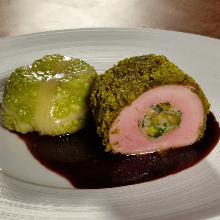 creation thumb for Pork tenderloin stuffed with Pistachios and Ramson, Trinxat
