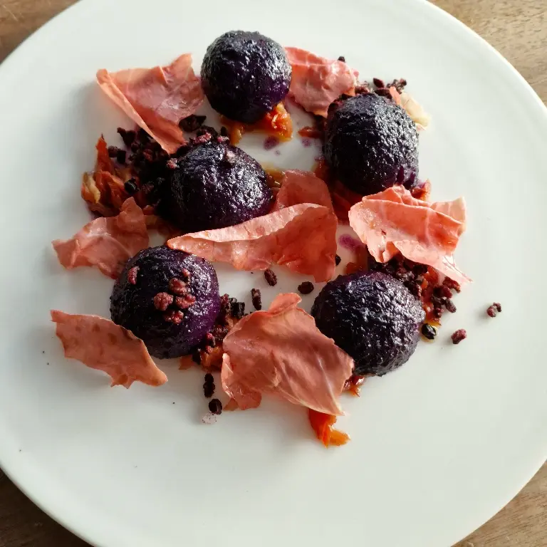 creation thumb for Purple Potatoes Dumplings filled with Moosberries