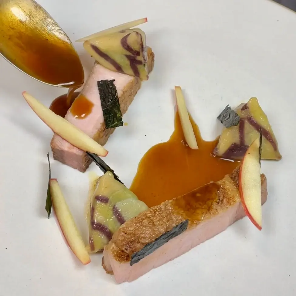 creation thumb for Roast Pork, Berlingot Pasta, Crispy Kale, Pickled Apple