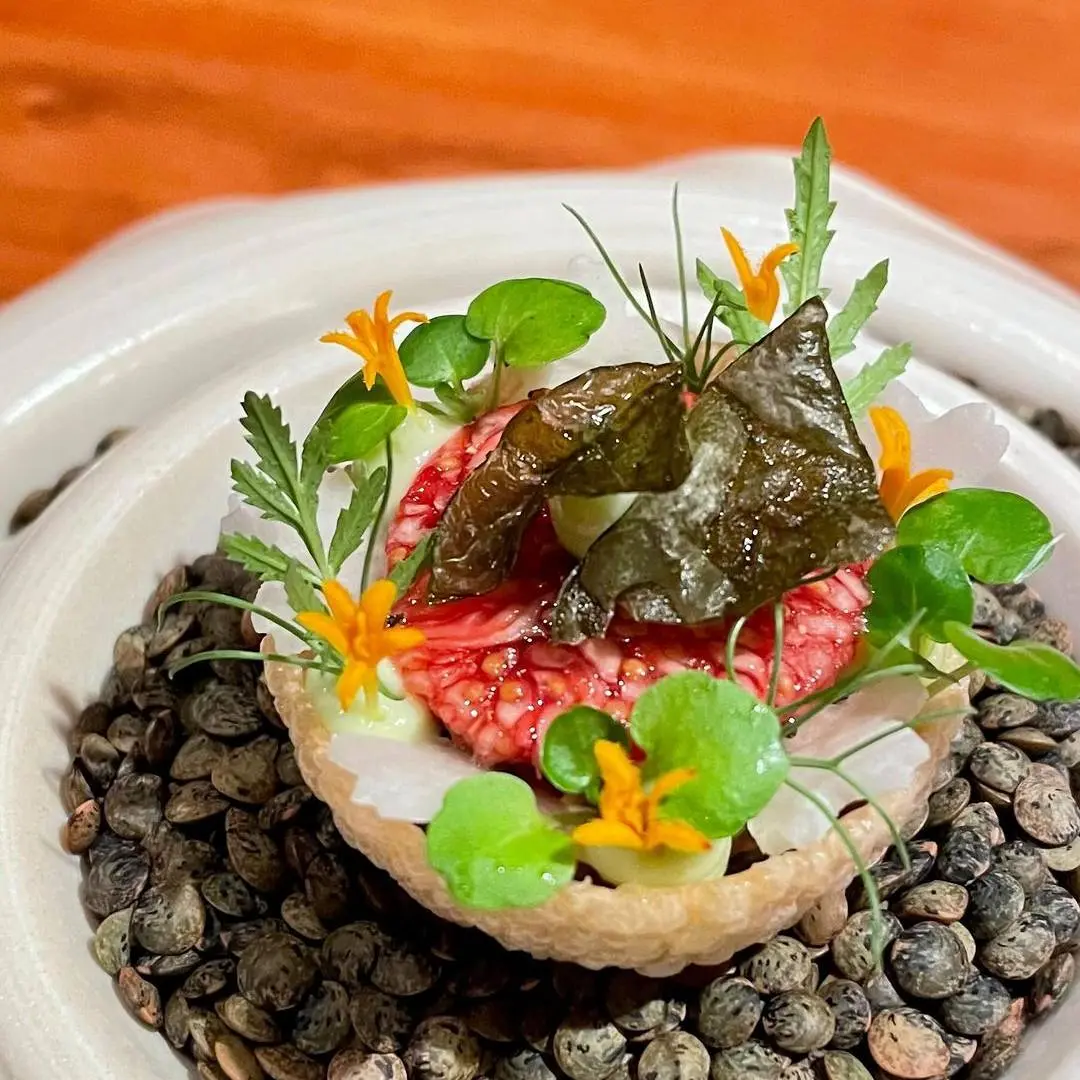 creation thumb for Ozaki Wagyu | Smoked Eel, Fig and Caper Leaves