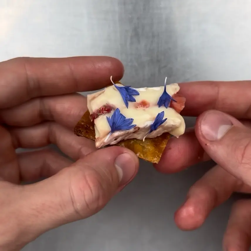 creation thumb for Strawberry stuffed Brie served on Crispy Croissant Bites