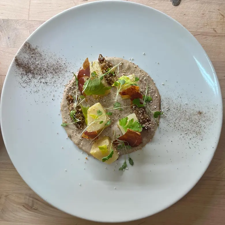 creation thumb for Salt baked celeriac,spruce, wild mushrooms, speck ham