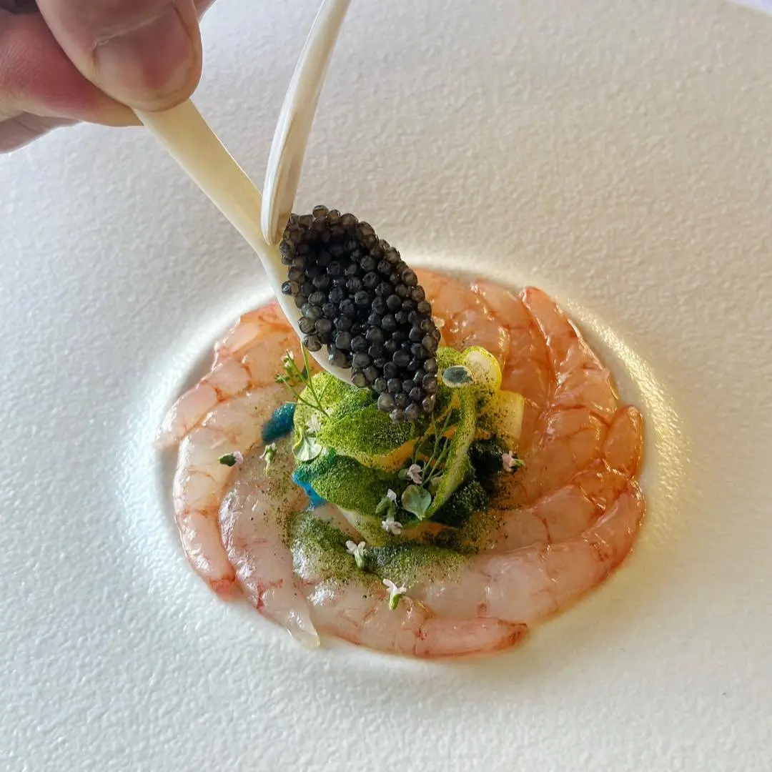 creation thumb for Raw Gobbetti Shrimps|Marinated Lemon Pane Salad|Almond Curd