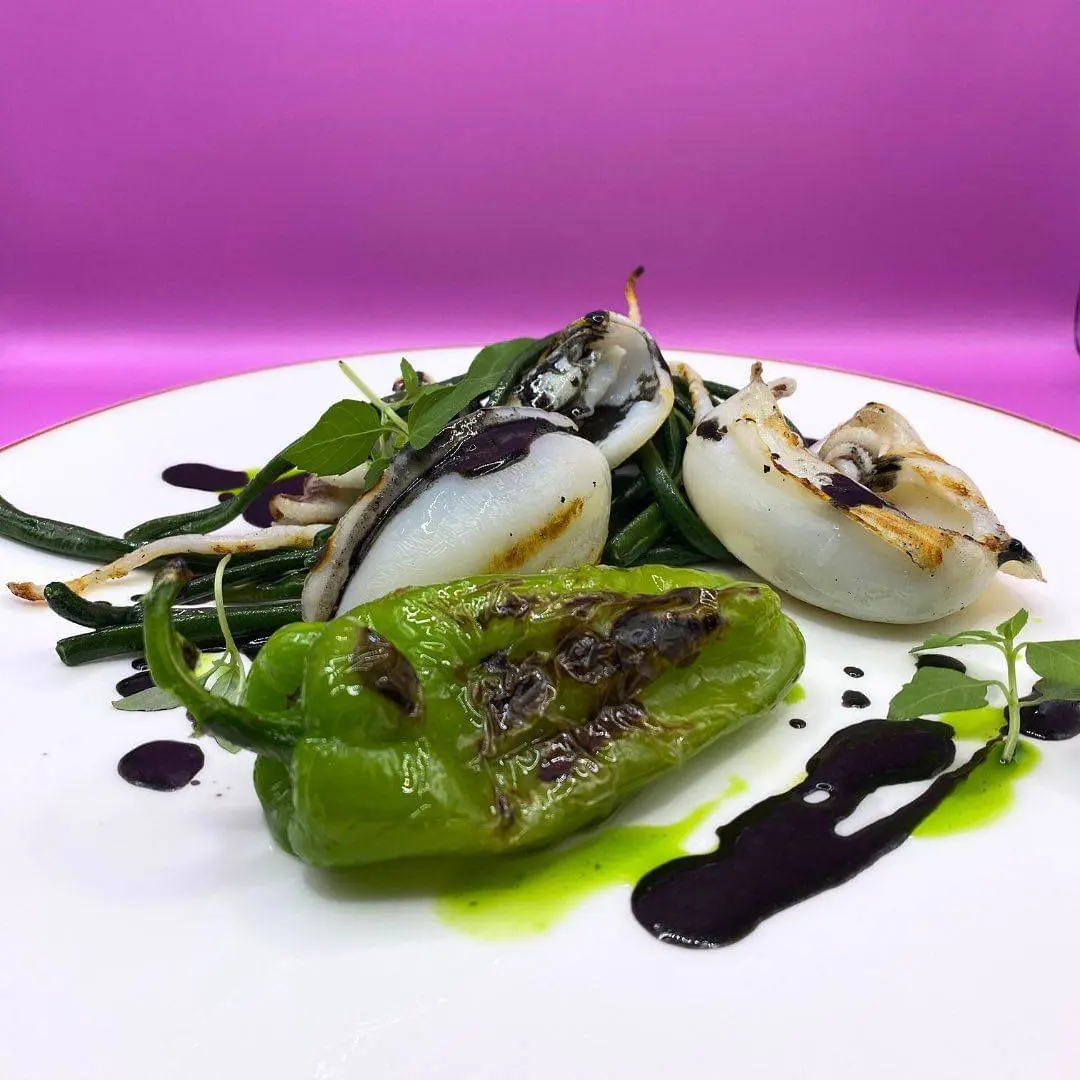 creation thumb for Blackened cuttlefish with strings, friggitello and basil