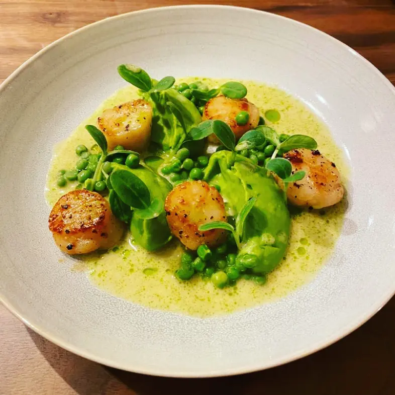 creation thumb for Scallop / peas / Champagner buerre blanc / chervil oil