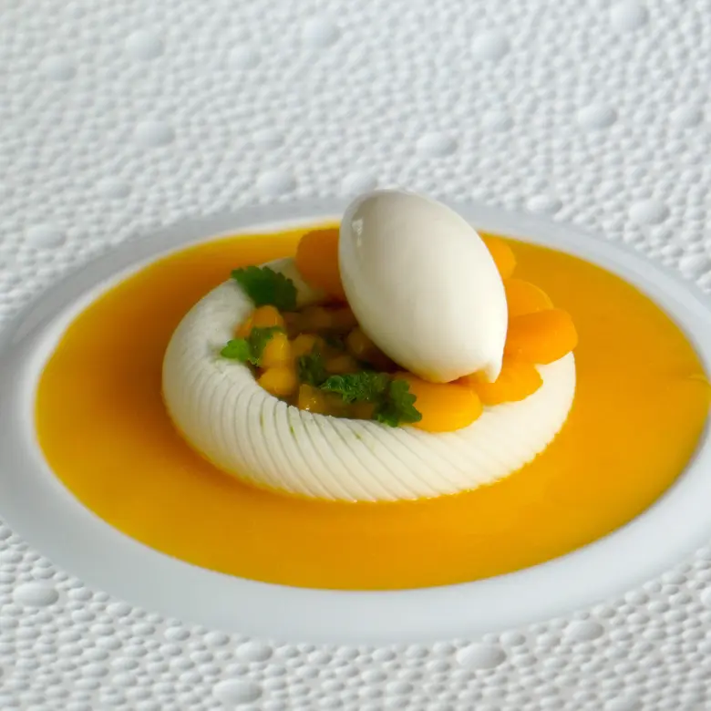 creation thumb for Coconut Lime Mousse with Fresh Mango & Mango Coulis