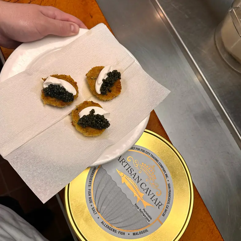 creation thumb for Potato Pancake with crème fresh and caviar