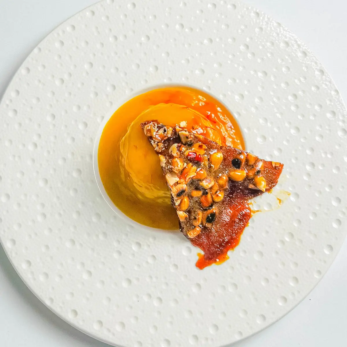 creation thumb for Coconut–Mango Saffron Panna Cotta with Jaggery Brittle