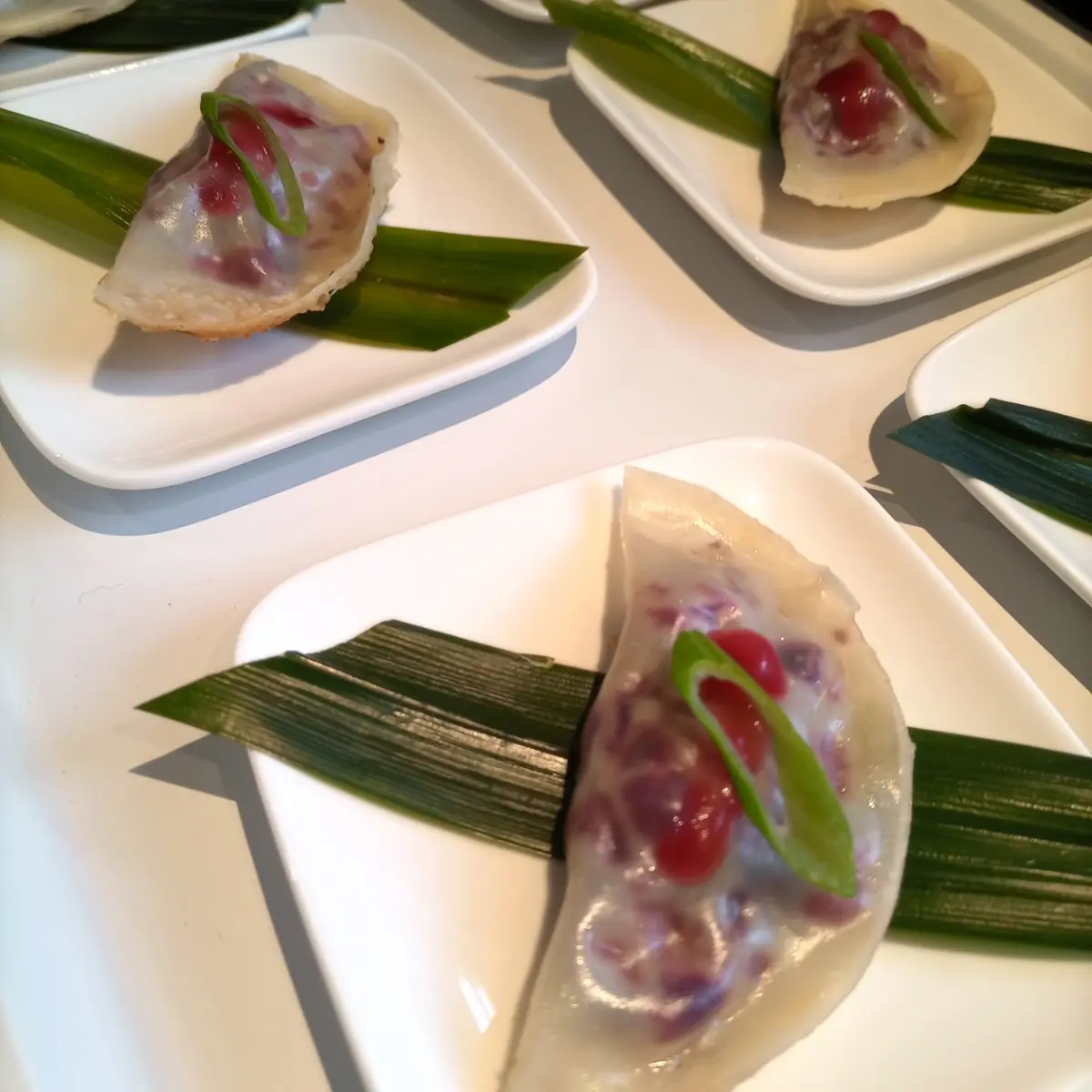 creation thumb for Red cabbage and tofu dumpling with soy and beet gel