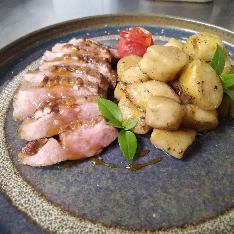 creation thumb for Panfried duck breast with homemade gnocchi and orange juice
