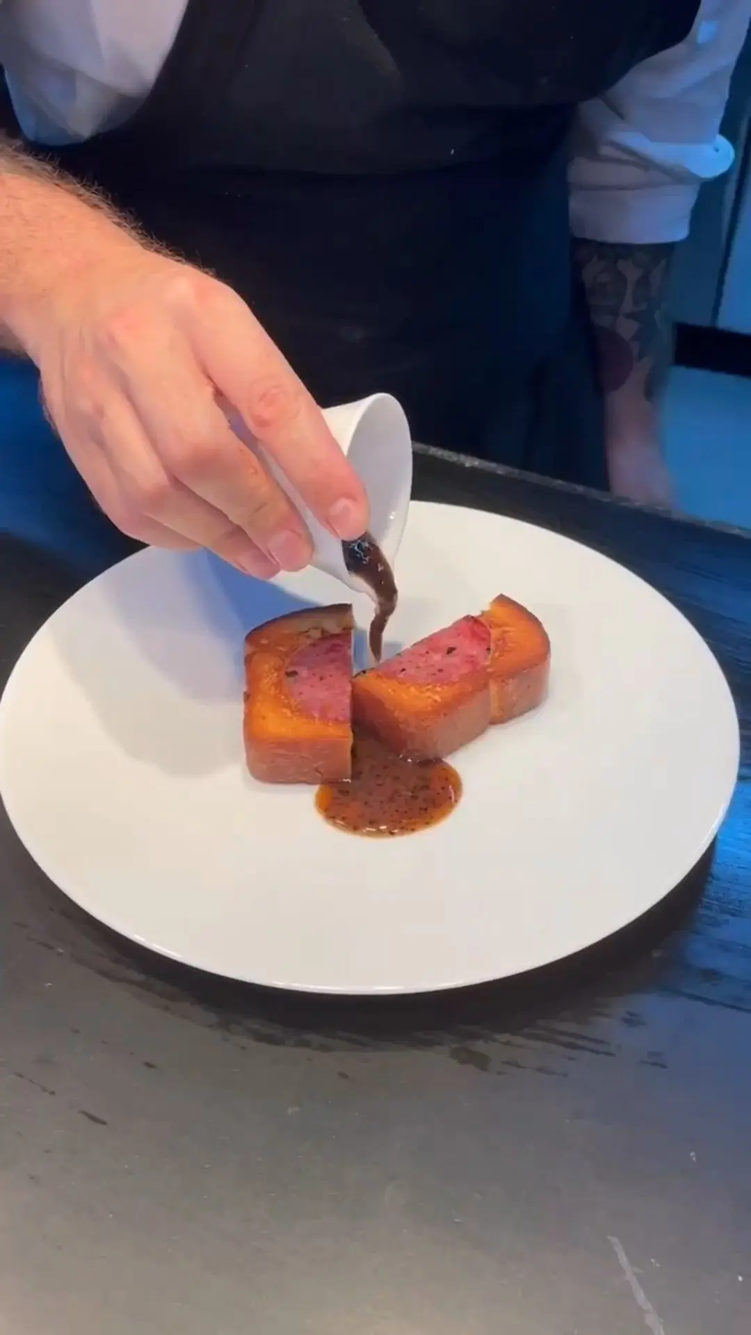 creation thumb for Cervelas Lyonnaise in Brioche, Truffle Gastrique