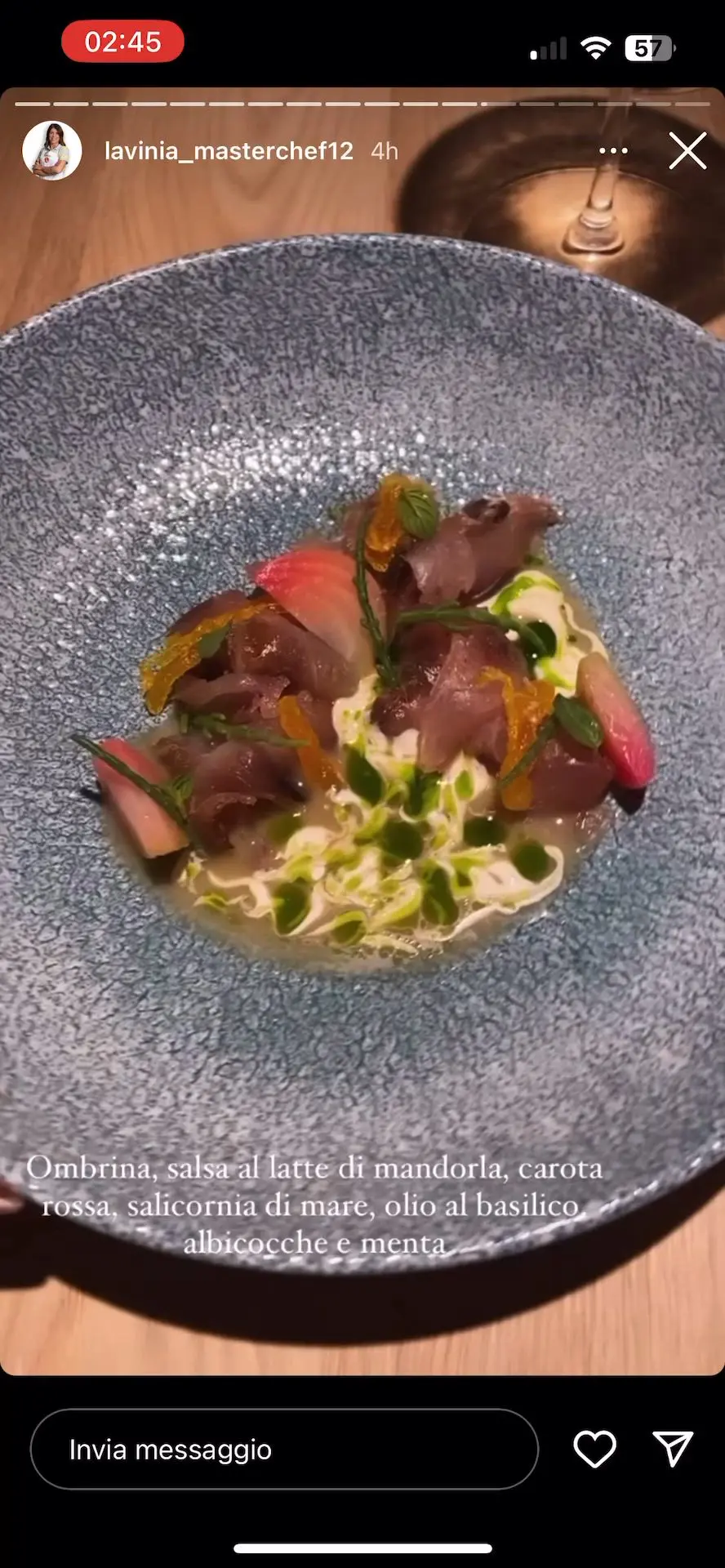 creation thumb for Croaker, red turnip, apricot, almond, vegetable soup