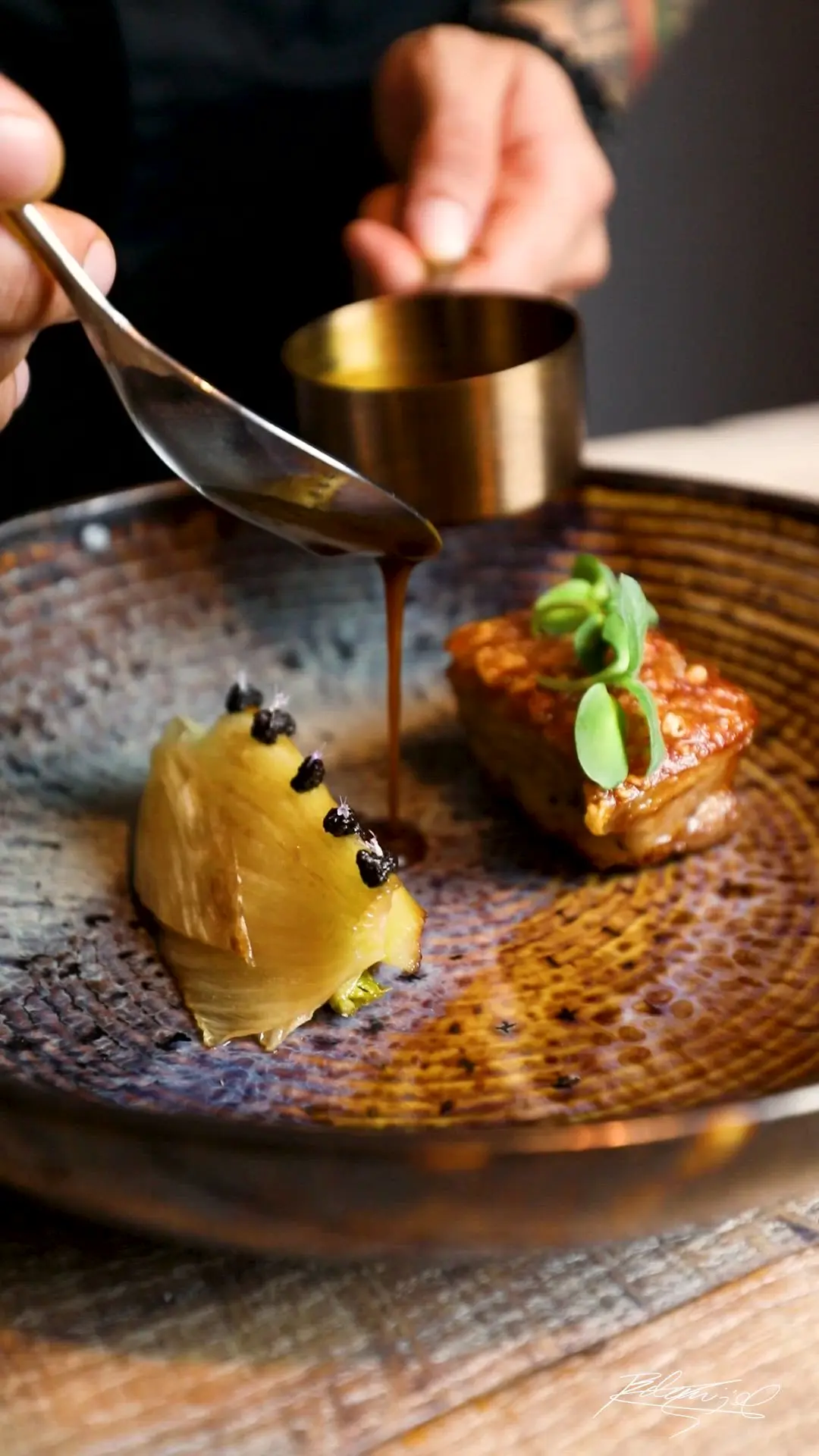 creation thumb for Sous vide pork belly, fennel, pork jus and black garlic