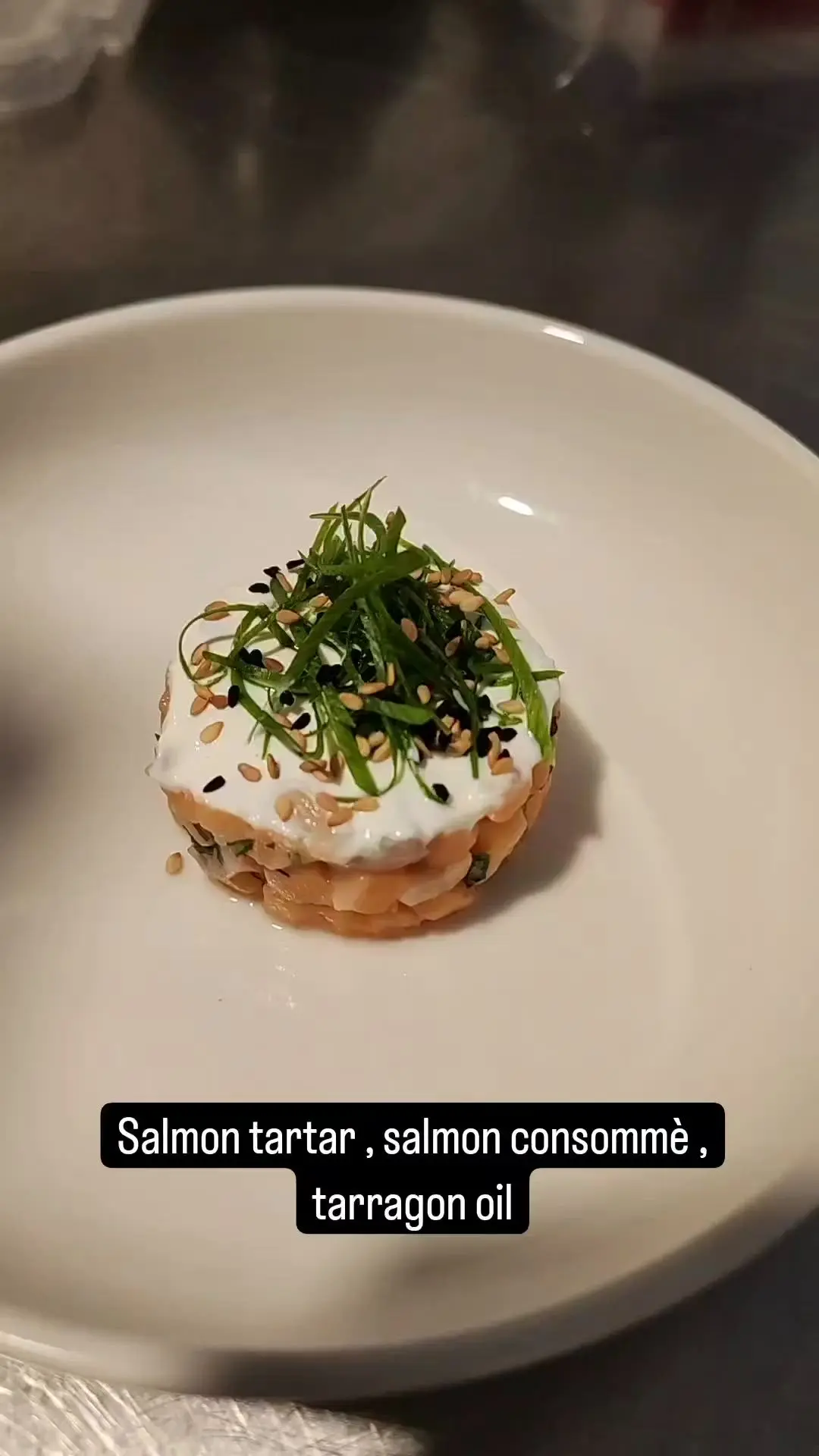 creation thumb for Tartare di salmone, consommè di salmone, olio al dragoncello