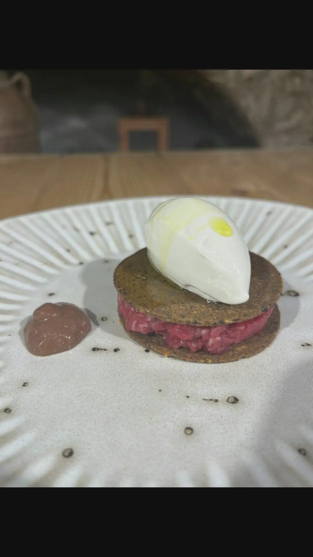 creation thumb for Crunchy tapenade, beef tartare, gorgonzola ice cream