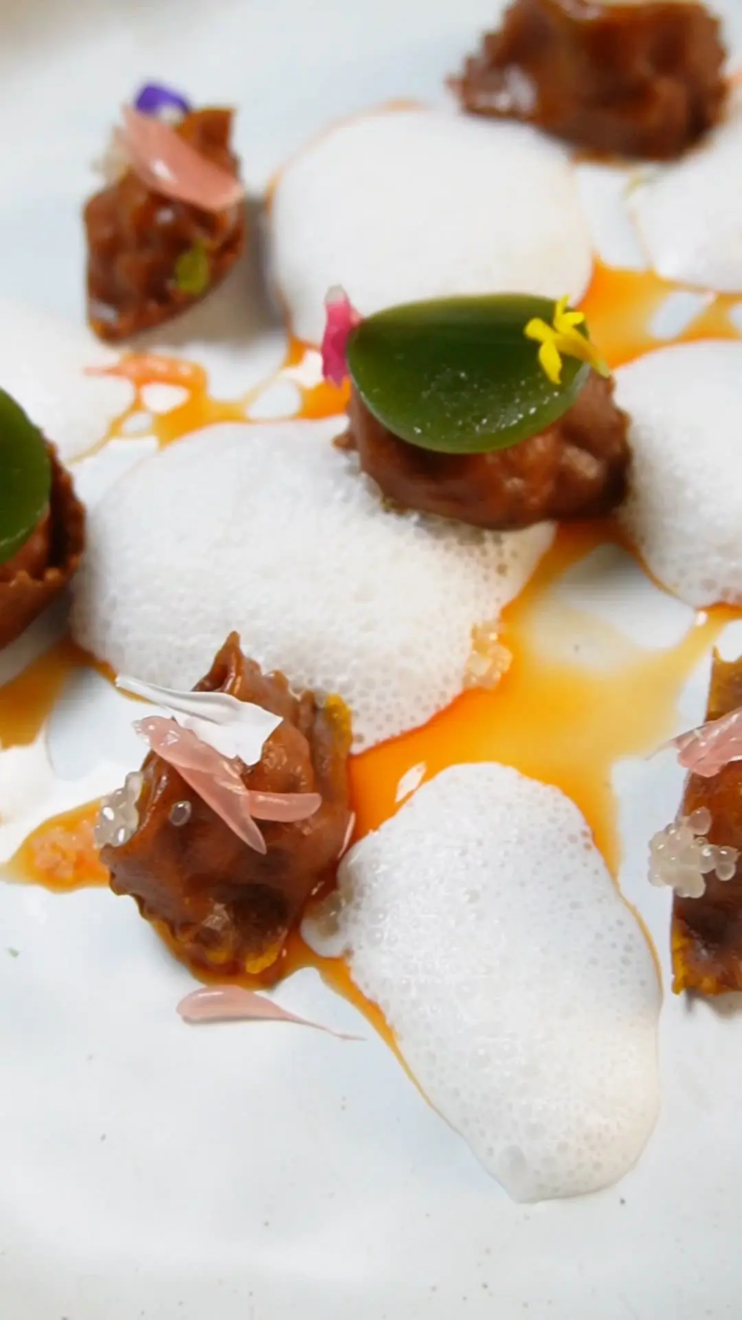 creation thumb for Paella-Spiced Plin with Koji Horse Mackerel and Pomelo Foam