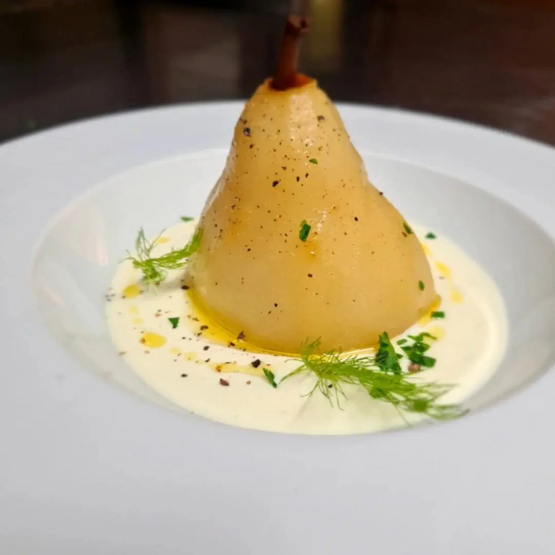 creation thumb for Shrimp-stuffed Pear with Roquefort Sauce