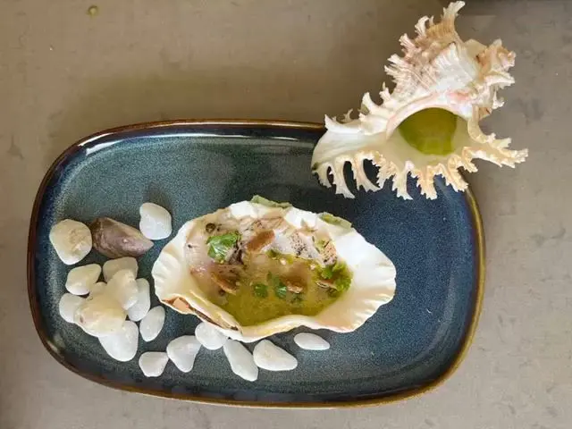 creation thumb for Torched Amberjack & lacto fermented tomato water