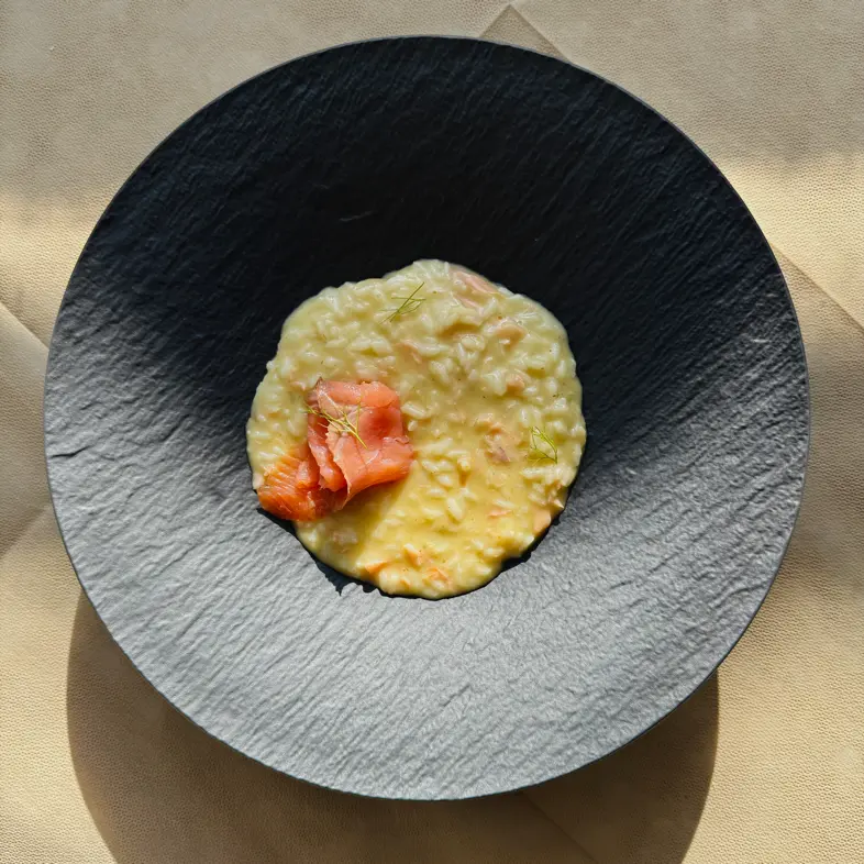 creation thumb for Risotto with Fennel Cream, Orange Zest, and Smoked Salmon