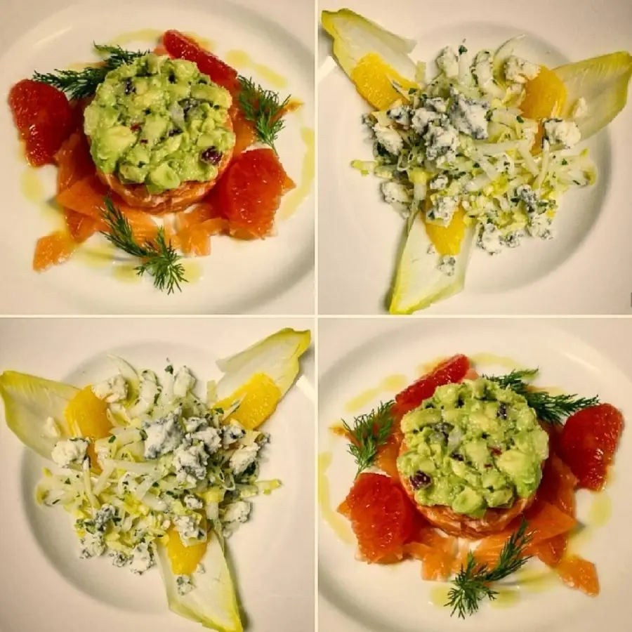 creation thumb for Ceviche of salmon, grapefruit and guacamole - Chicory salad, roquefort and orange