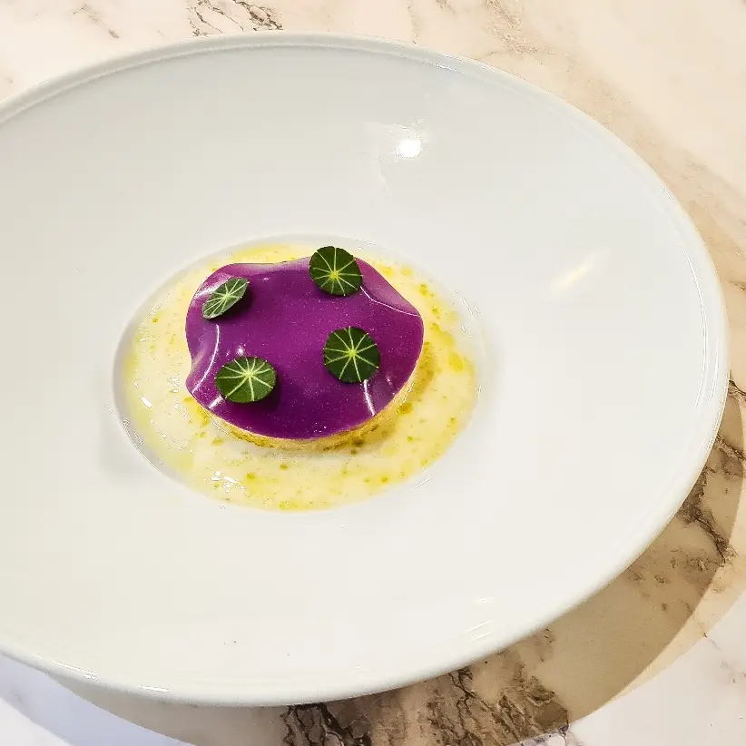 creation thumb for Tartare de Bar, Voile de Chou Violet, Mousse de Wakame