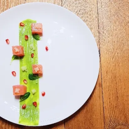 creation thumb for Lachs Gravlax, Zitronen-Kaviar, Brokkoli-Creme