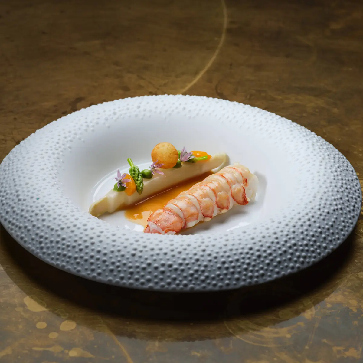 creation thumb for Langoustine - White Asparagus - Physalis - Chives