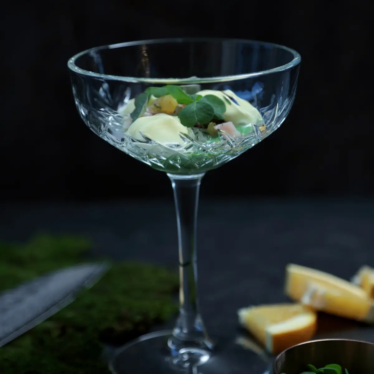 creation thumb for Cime di Rapa Cream, Marinated Smoked Char & Orange Espuma