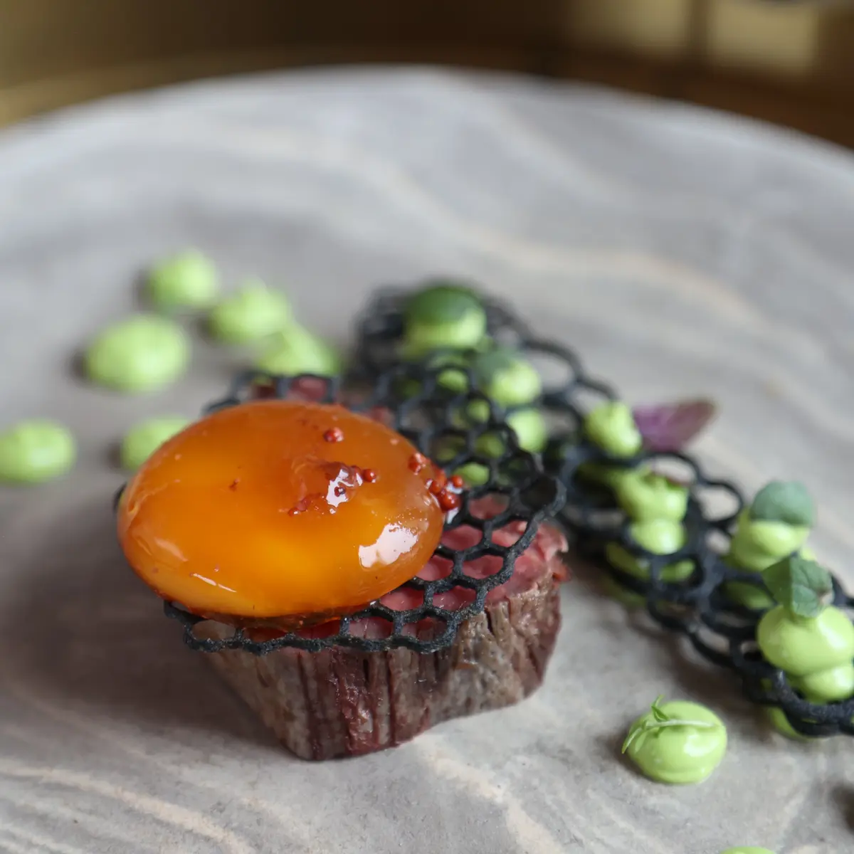 creation thumb for Ox Tenderloin with Leek Cream and Marinated Egg Yolk