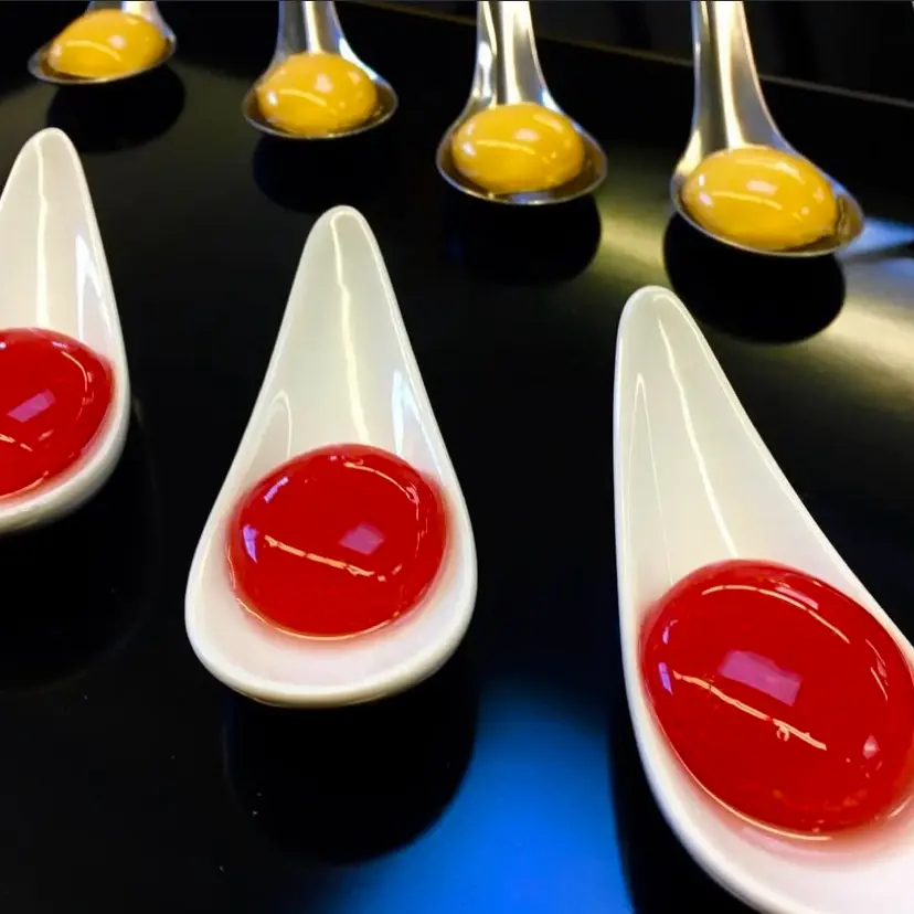 creation thumb for Spherification of Mango and Raspberry
