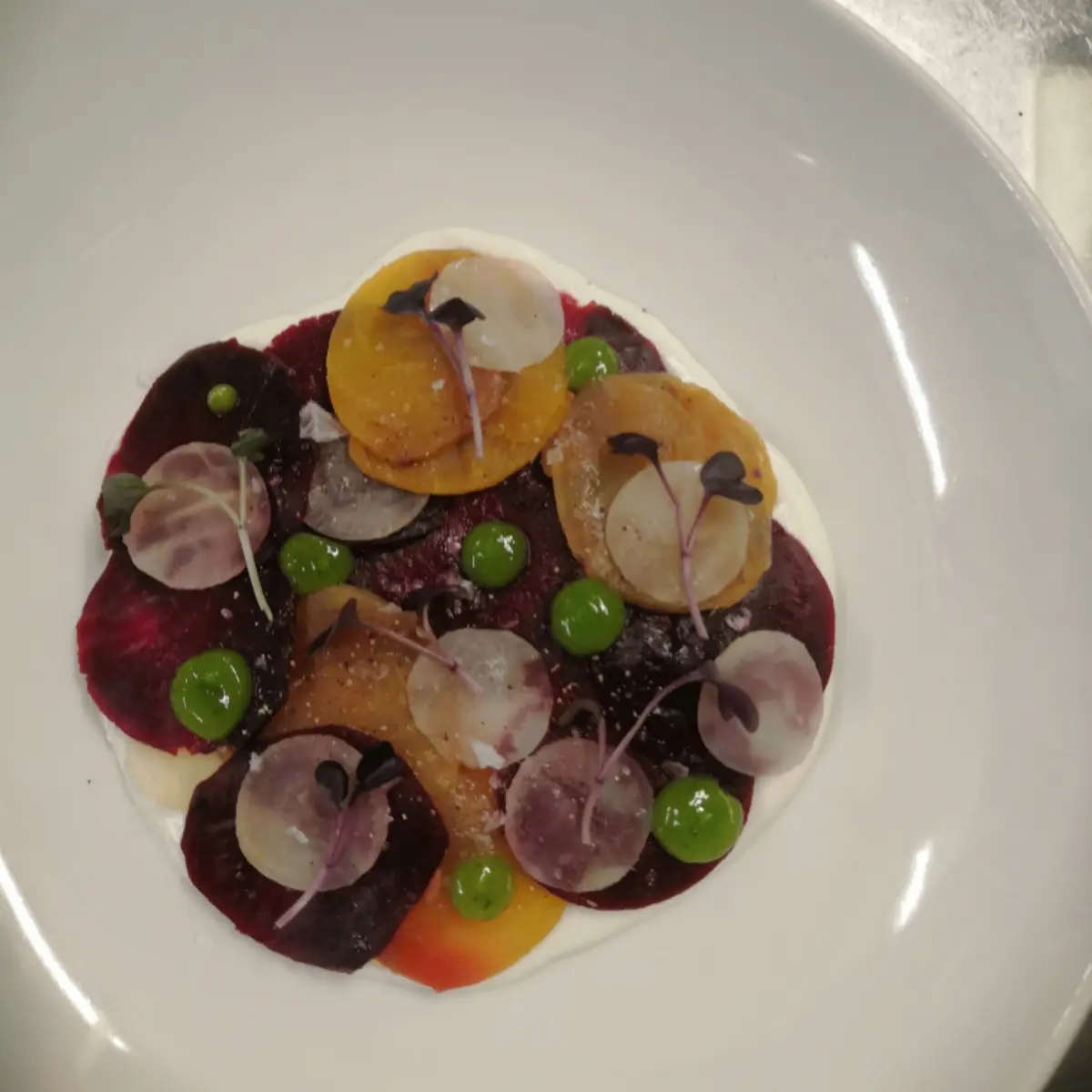 creation thumb for Baked beetroot/gul basil in peat/cider sauce