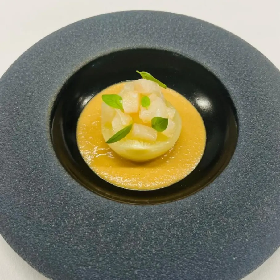 creation thumb for Sous Vide Citrus Onions with Sea Bass Tartare and Soy Onion