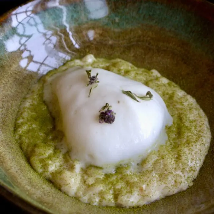 creation thumb for Warm Milk Risotto & Lemon Sorbet with Wild Thyme