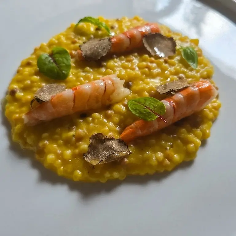 creation thumb for Sardinian Fregola with Pumpkin, Prawns, & Black Truffle