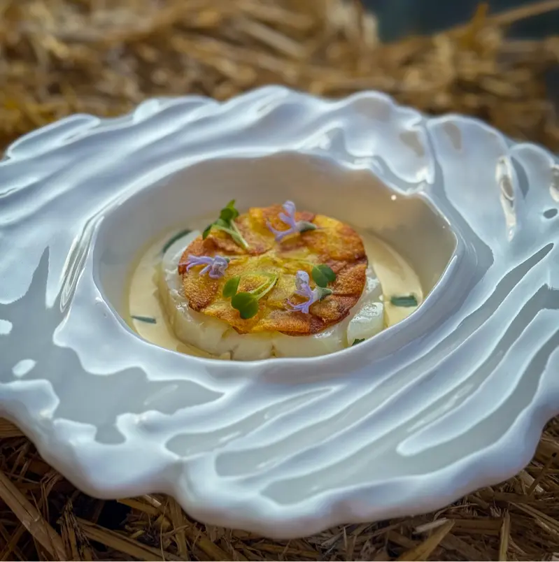 creation thumb for Steamed Cod and Golden Potato Scales & Tarragon Beurre Blanc