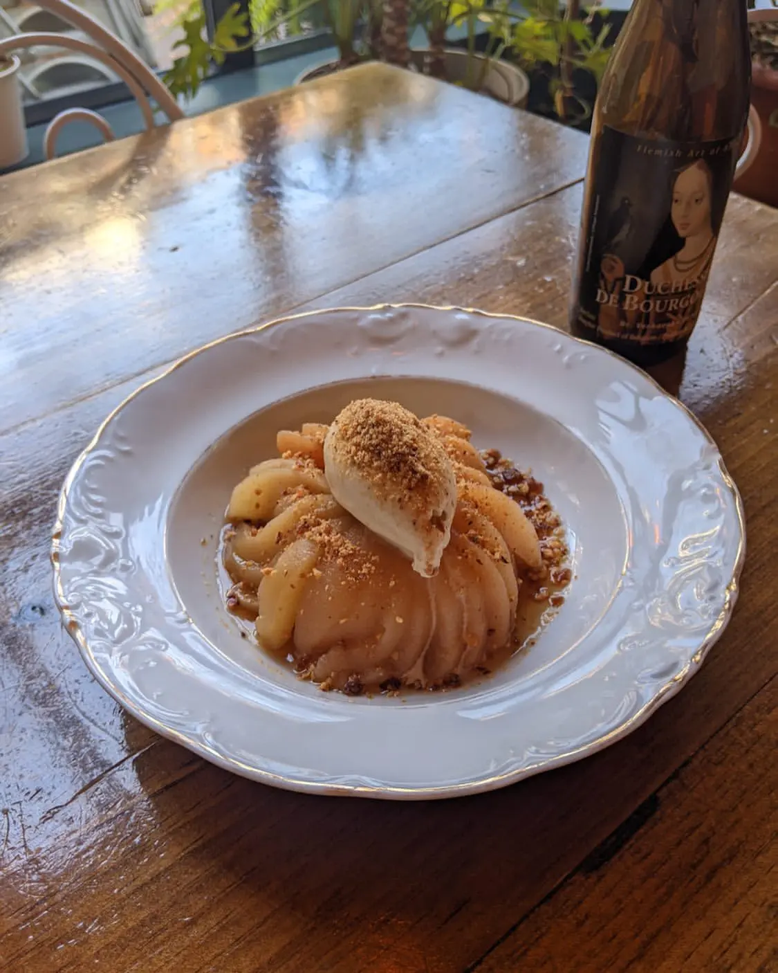 creation thumb for Dunkel Poached Pear with Coconut Sponge