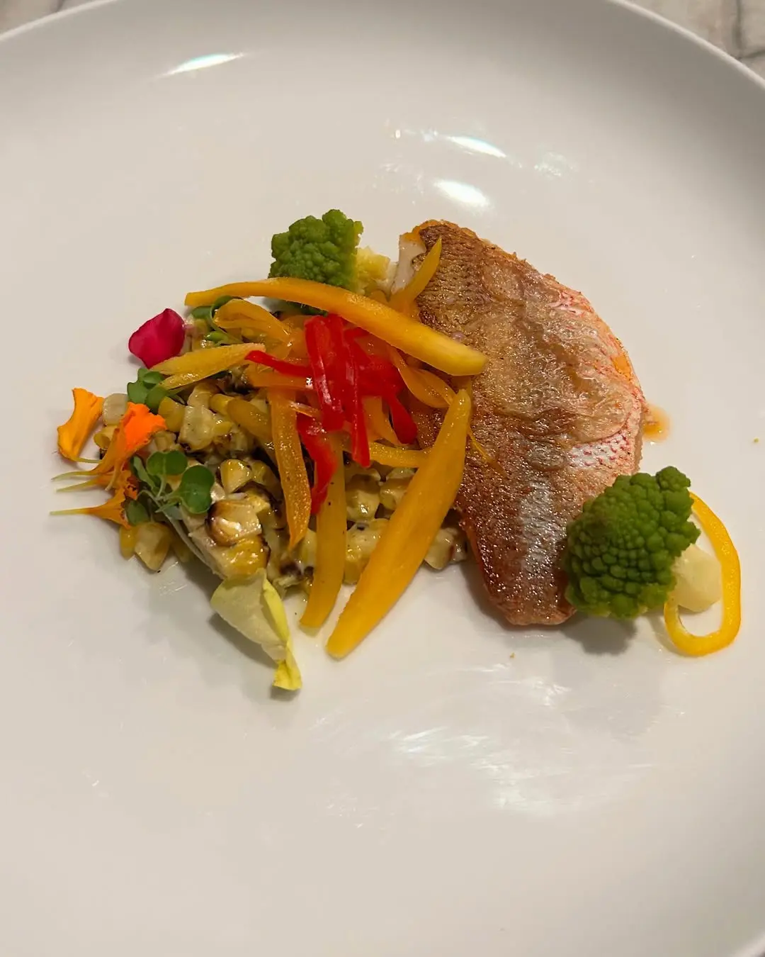 creation thumb for Seared Snapper with Mango Escovitch and Grilled Corn