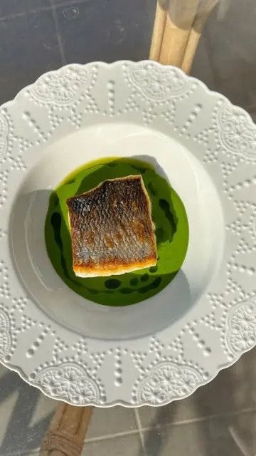 creation thumb for Salsa di Spinaci con Filetto di Branzino e Olio di Aneto