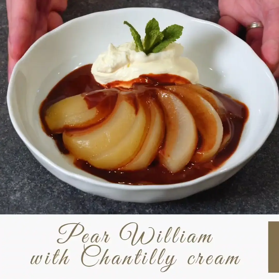 creation thumb for Poached Pear with Chocolate Sauce and Chantilly Cream