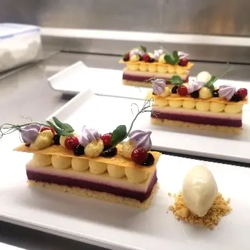 creation thumb for Layered Valrhona Ivoire, cassis and lemongrass