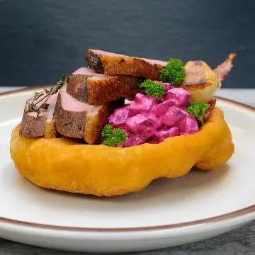 creation thumb for Duck breast and beetroot salad on traditional Hungarian Láng