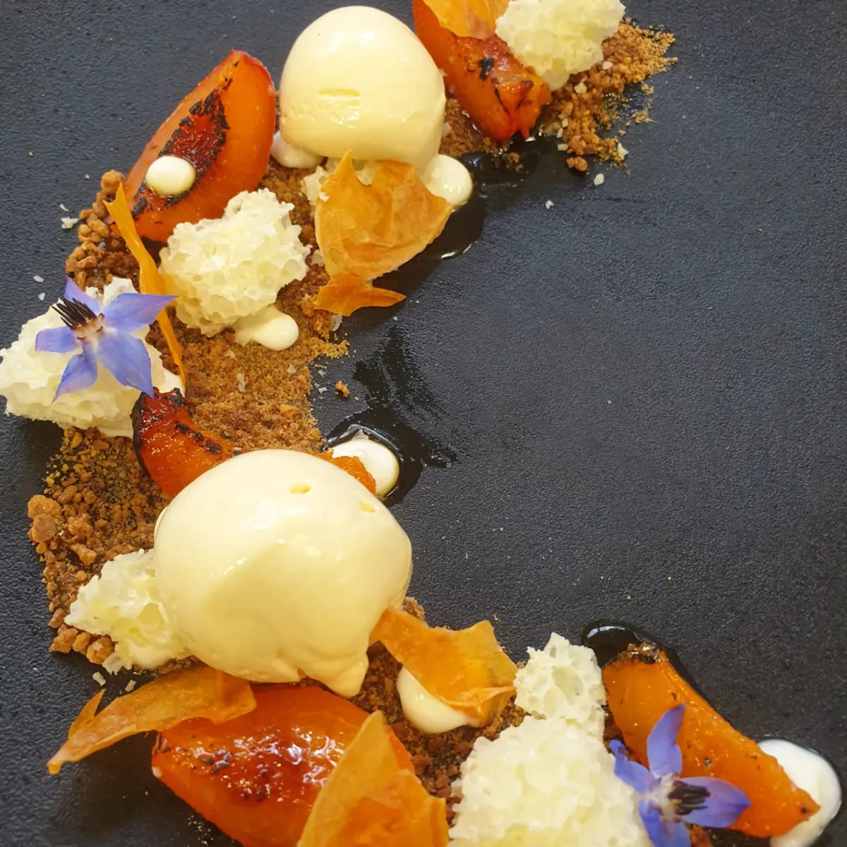 creation thumb for Albicocca Caramellata con Marmellata Fatta in Casa, Cioccolato Bianco Arrosto e Aero, Gelato alla Lavanda e Yogurt Greco
