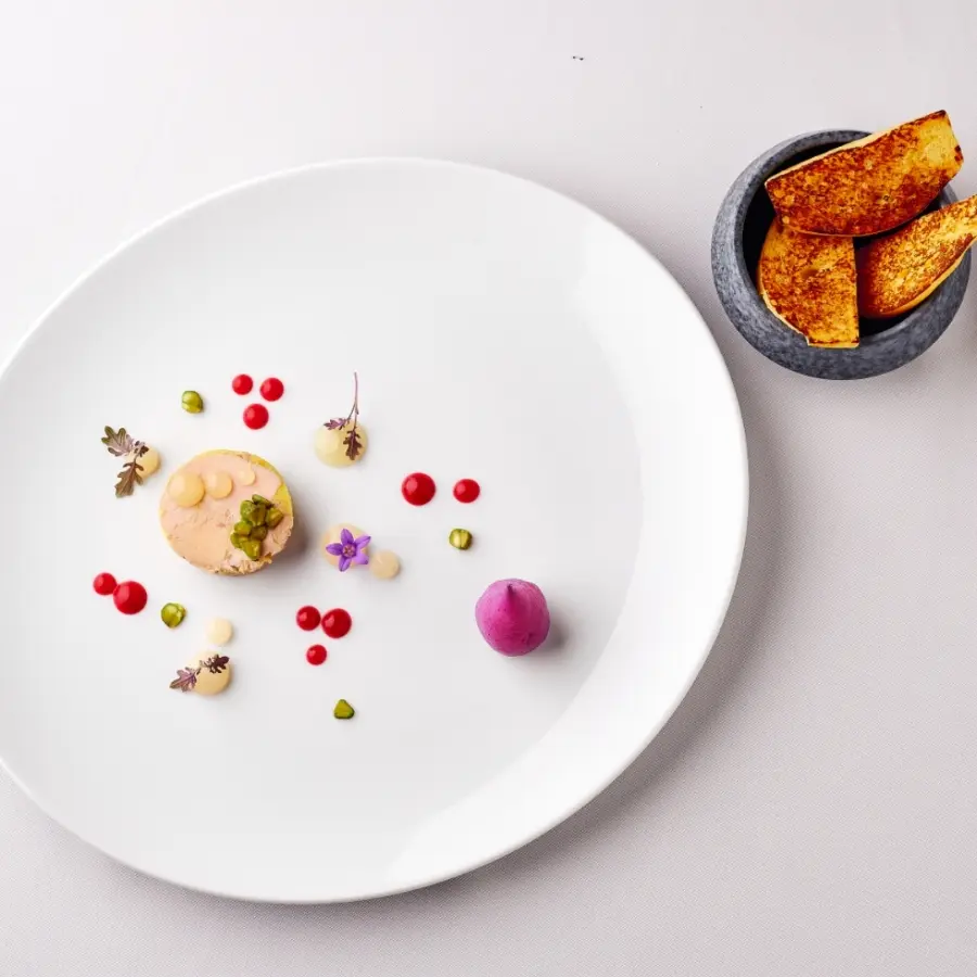 creation thumb for Duck liver, pear, raspberry, pistachio, brioche