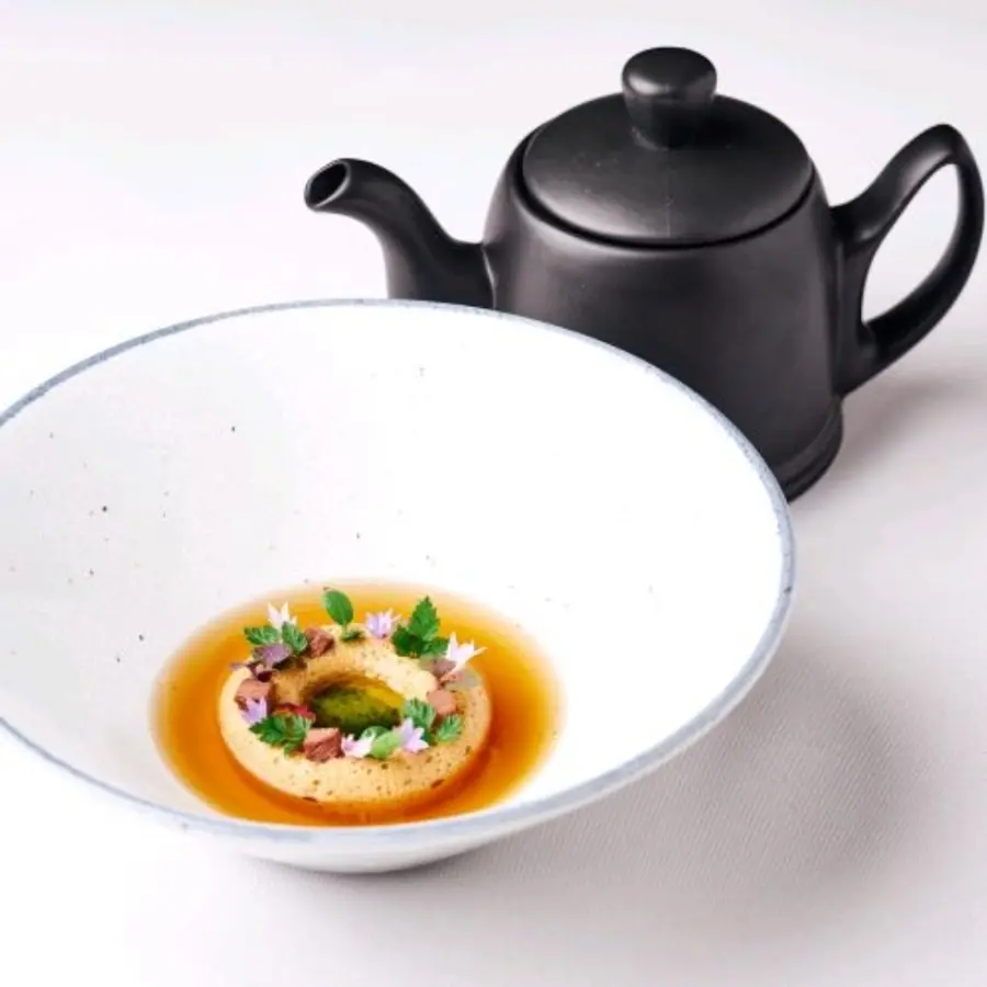 creation thumb for Forest mushroom consomme, porcini mousse, smoke beef heart 😉