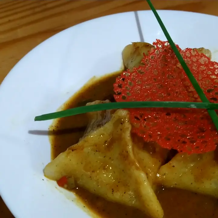 creation thumb for STUFFED CURRY CRAB & CASAVA DUMPLINGS in a SPICY COCONUT CURRY SAUCE