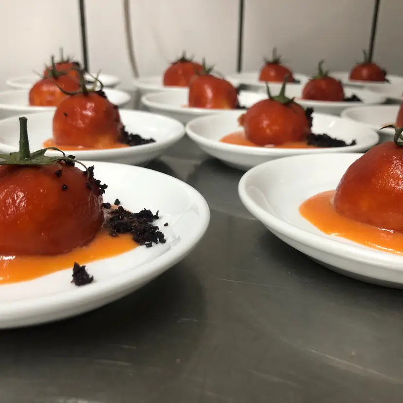 creation thumb for Codfish’s spheres , kappato with red tomato and black olive