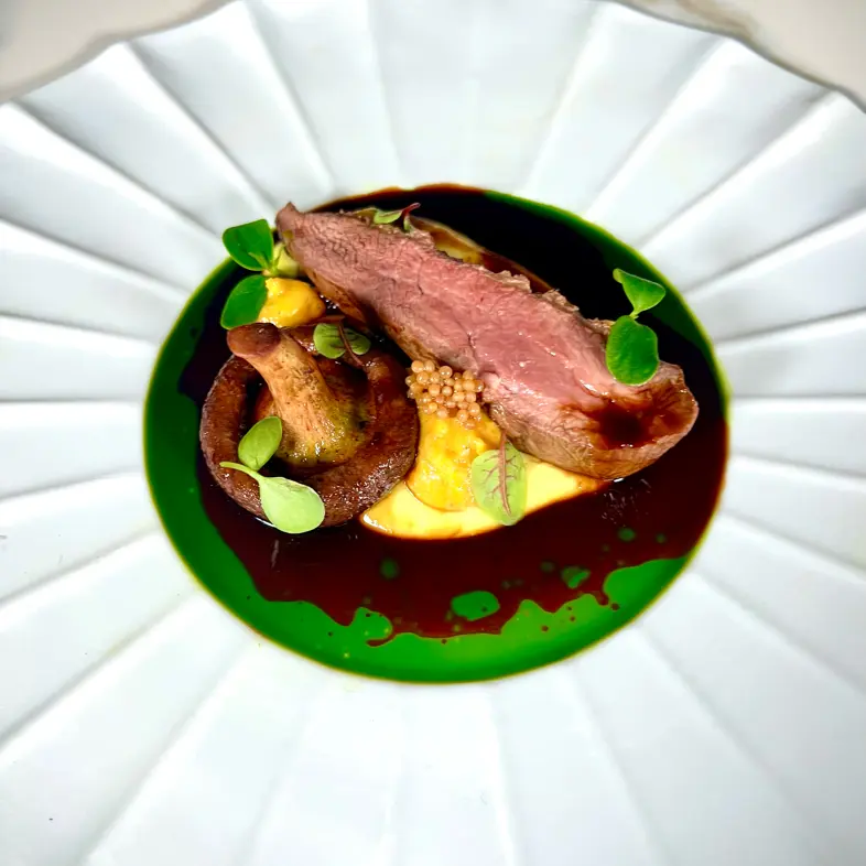 creation thumb for Duck breast, its base with shitake mushrooms, citrus mustard